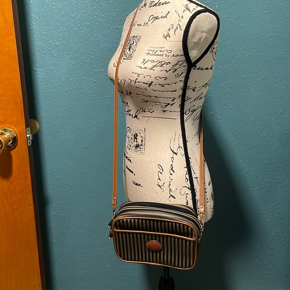 Allan Edward 90s Pequin striped,coated leather crossbody bag. removable straps - Picture 1 of 15